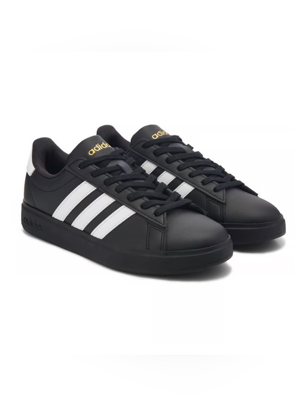 adidas Men’s Black Sneakers with White Three Stripes and Gold Logo Size 14